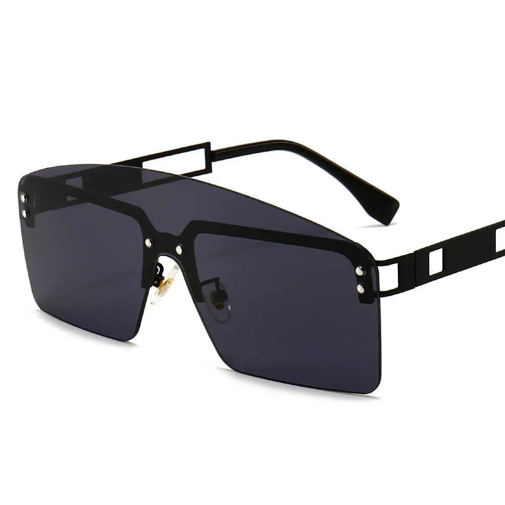 New Frameless One-piece Sunglasses Men's Fashion Big Frame Integrated Windscreen T-stage Catwalk Red