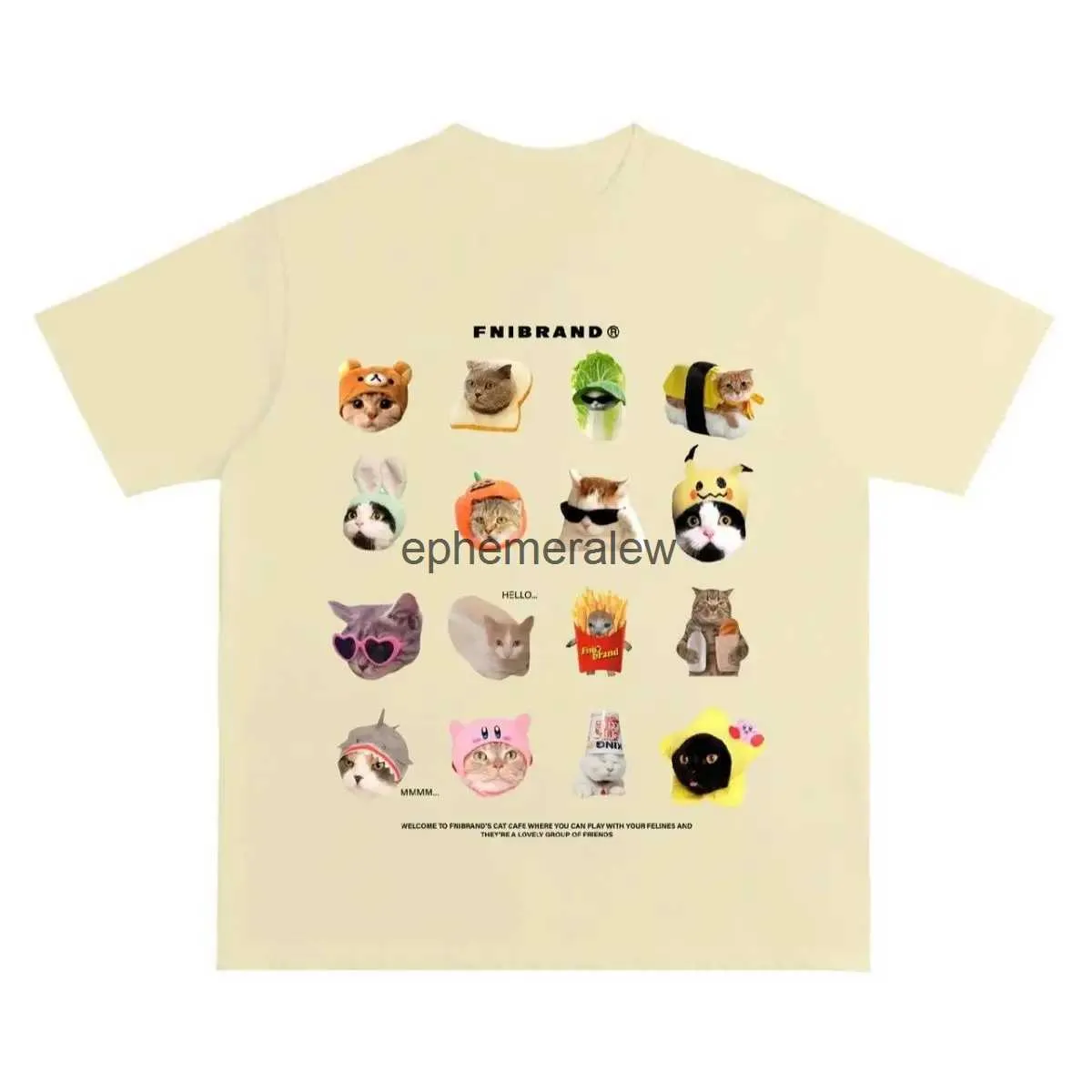 Women's T-Shirt Summer new kitten printed T-shirt American retro women short-sleeved cotton men and loose Harajuku top trend y2kephemeralew