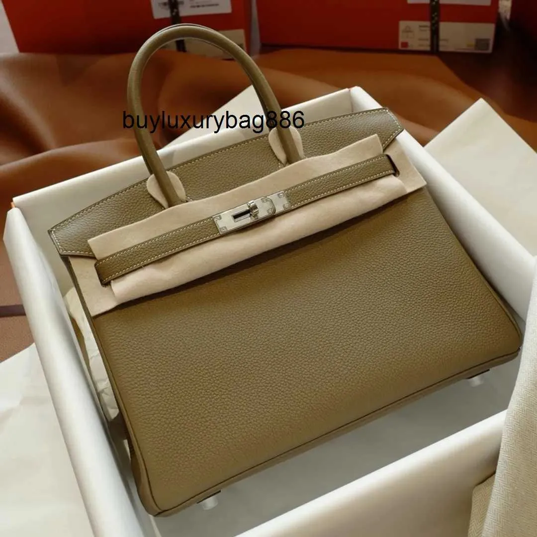 Genuine Leather Handbag Ber Kin Etoupe Designer Tote Bag 30cm Crossbody Mirror Quality Outer Stitching Brand Total Handmade Premium Wax Line Togo Classi