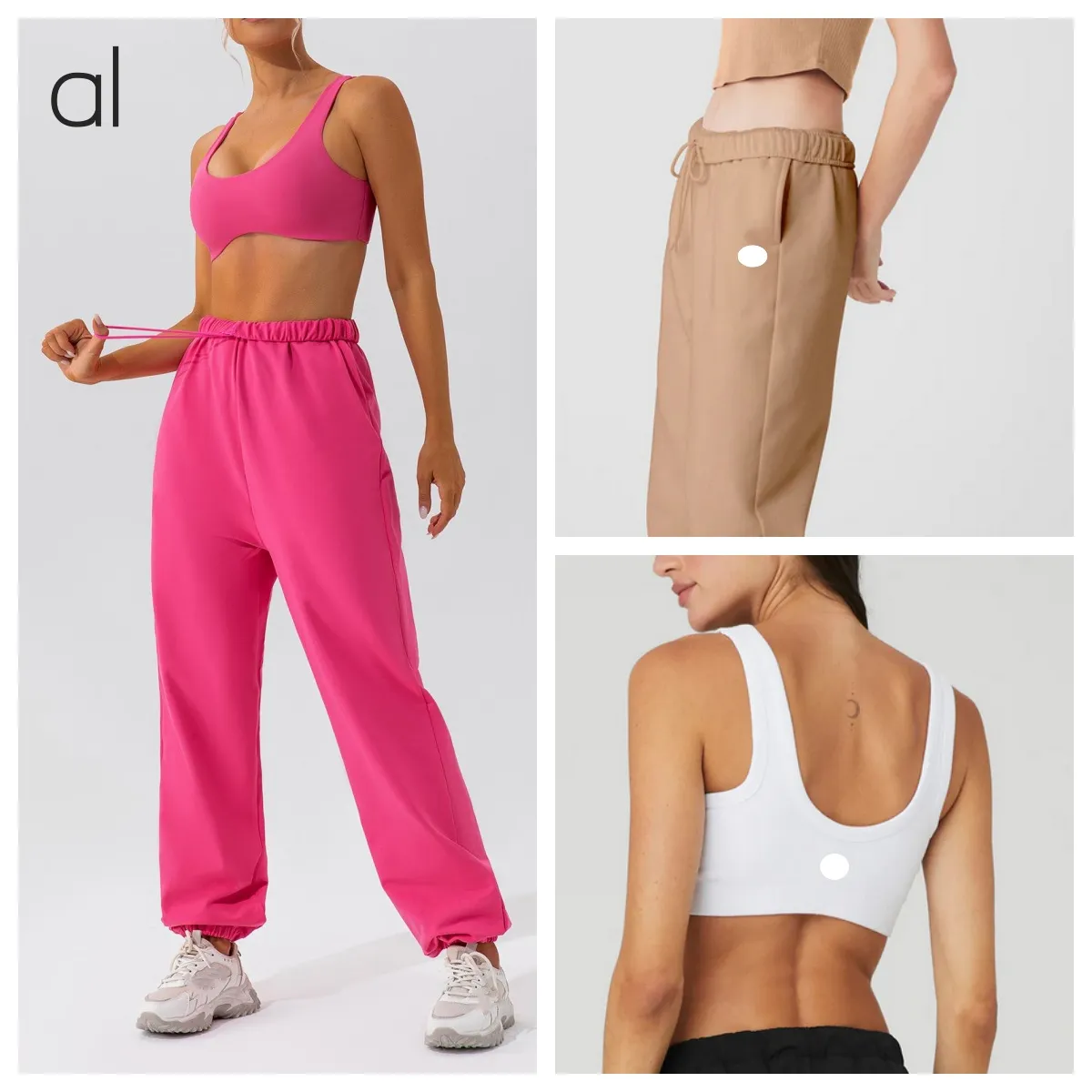 AL-0055 YOGA kostym Hot Pink Set Women Gym Fiess Bras med leggings och Belted Sweatpants Female Wear Running Clothing Trace Sportswear