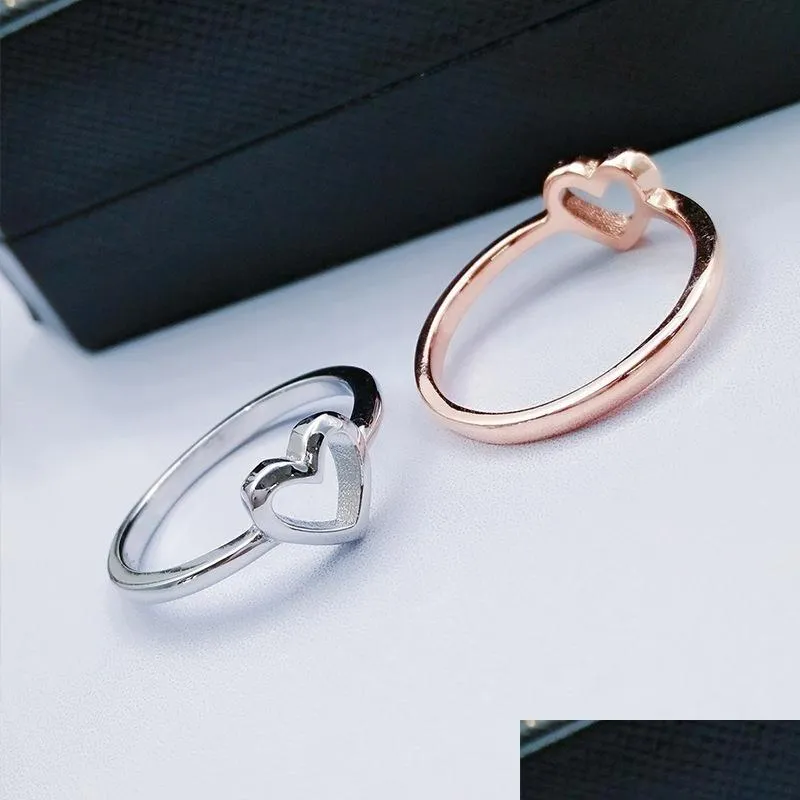 Band Rings Wholesale New Fashion Rose Gold Color Heart Shaped Wedding Ring For Women Valentines Day Gift 672 Q2 Drop Delivery Jewelry Dh8Bl