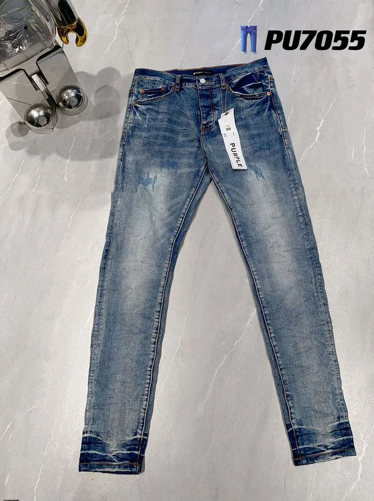 Herrenjeans Lila Jeans Designer Denim Stickerei Hosen Mode Löcher Hosen US Größe 28-40 Hip Hop Distressed Zipper Hose Rock Revival True Men Jeans8E1R