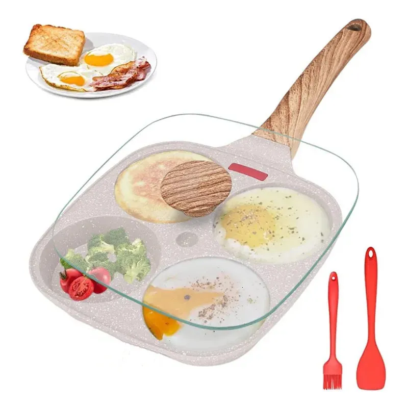 Four Holes Egg Pancake FYI Pan Frying Nonstick Pans and Pot Skillet 4 Eggs Stove Omelet Ham Maker for Kitchen Tool with Lid 240115