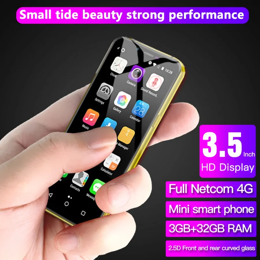 Original DY X60 Mini 3,5 pouces téléphone portable intelligent débloqué Face ID 4G LTE 3 Go de RAM 64 Go ROM Smartphone Android Quad Core 1800 mAh double cartes SIM en veille petit téléphone portable