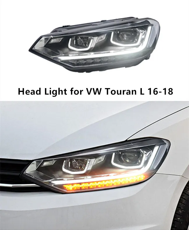 VW Touran L High Beam Headlight 2016-2018 Turn Signal LampプロジェクターレンズのLEDデイタイムランニングヘッドライト