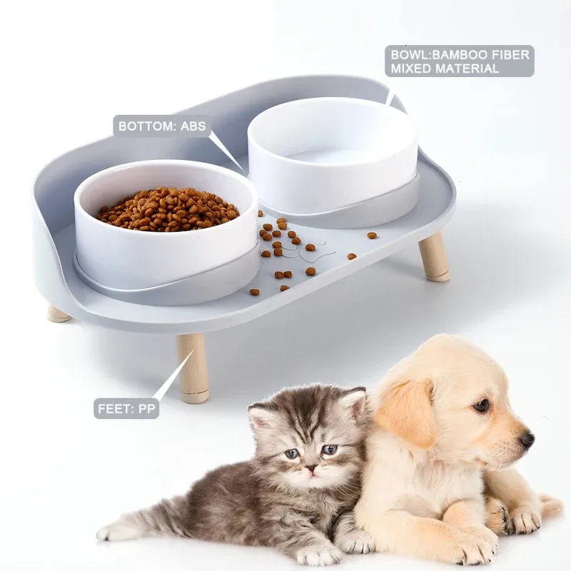 Matmatare Katter Dogs Double Bowl Justerbar Höjd Skydda Cervical Spine Anti som välter husdjur Elevated Drinker Water Dish 240116