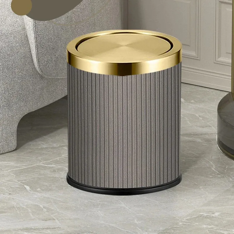 Кожаный мусорный бак 15л, металлический, золотой, элегантный, для ванной комнаты, контейнер для мусора, контейнер для дома, инструменты для очистки Botes De Basura 240116