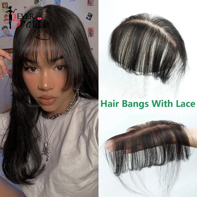 Mänskligt hår slår inga klämmor med HD Crystal Lace 3D Blunt Cut Natural Hair Bangs Overhead Hair Remy Hair Black240115