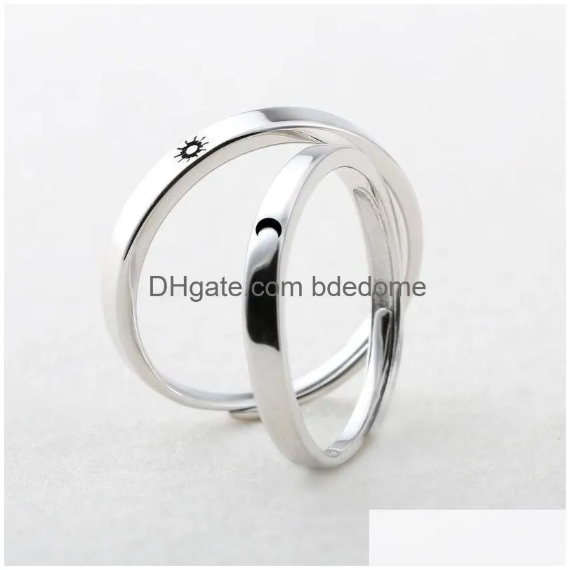 Couple Anneaux Couple Bague Promesse Amant Commémoratif Soleil Lune Réglable Femme Homme Accessoires De Mode Anneaux Cadeau Saint Valentin 3 4Ly Dhtjp