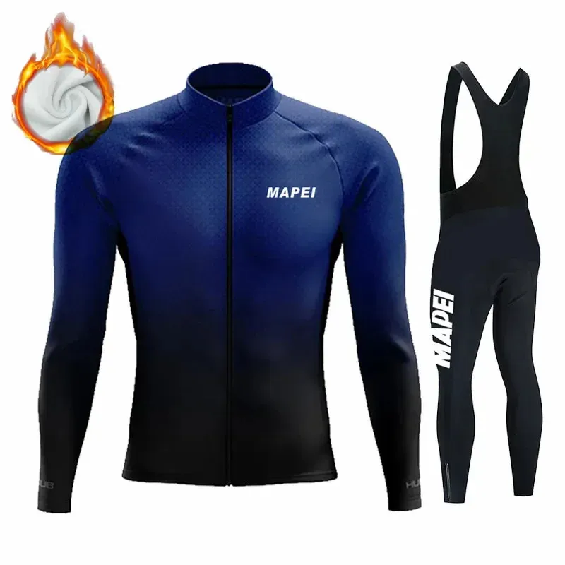 Winter MAPEI Bike Jacket Fietsen Por Team Jersey Broek Set Mannen Vrouwen Ropa Ciclismo Thermische Fleece Fiets Kleding 240116