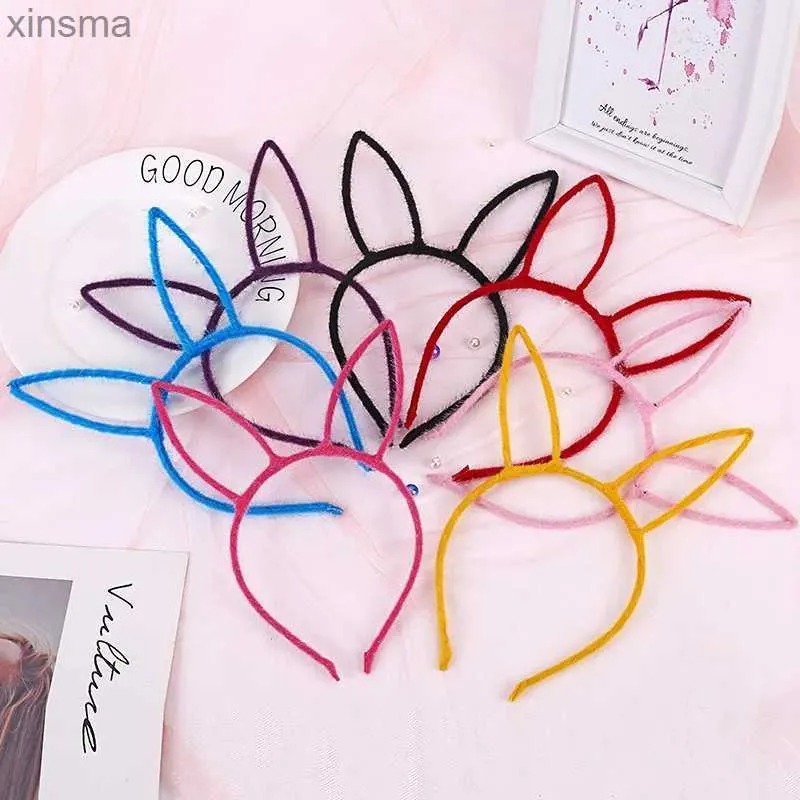 Bandeaux 10 pièces 10CM 3.95 pouces de Long oreilles de lapin velours tissu enveloppé bandeaux en métal fausse fourrure diable bandeau pour fête de vacances YQ240116