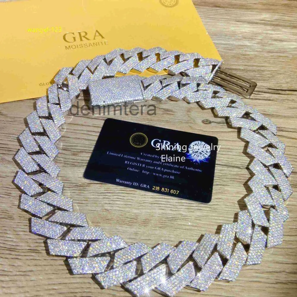Designer de jóias 30mm largura grande corrente cubana gelada totalmente impecável moissanite prata colares masculinos cbdt
