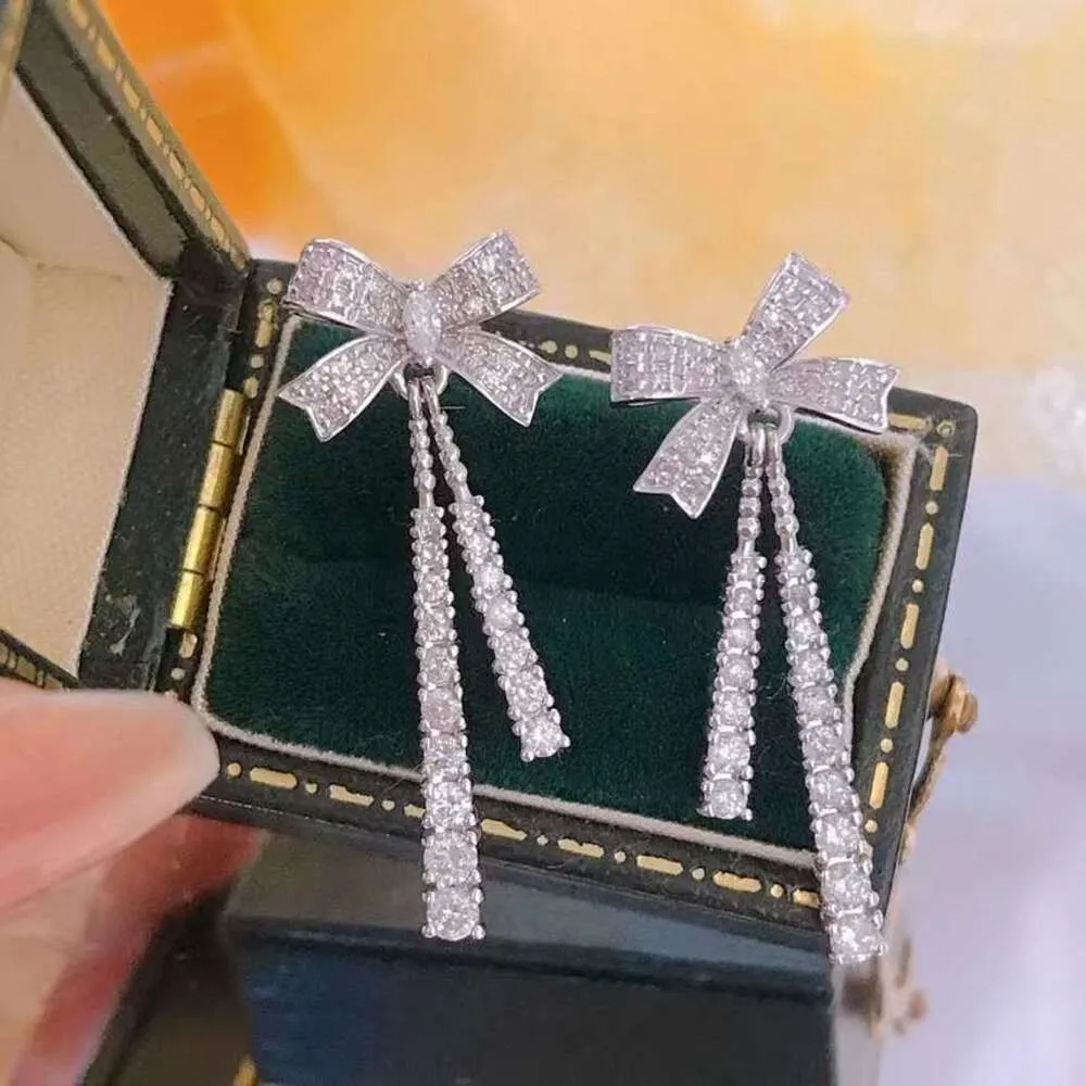 Xiy Fine Jewellery Custom Real Gold Diamond Bow Tassel Stud Earrings