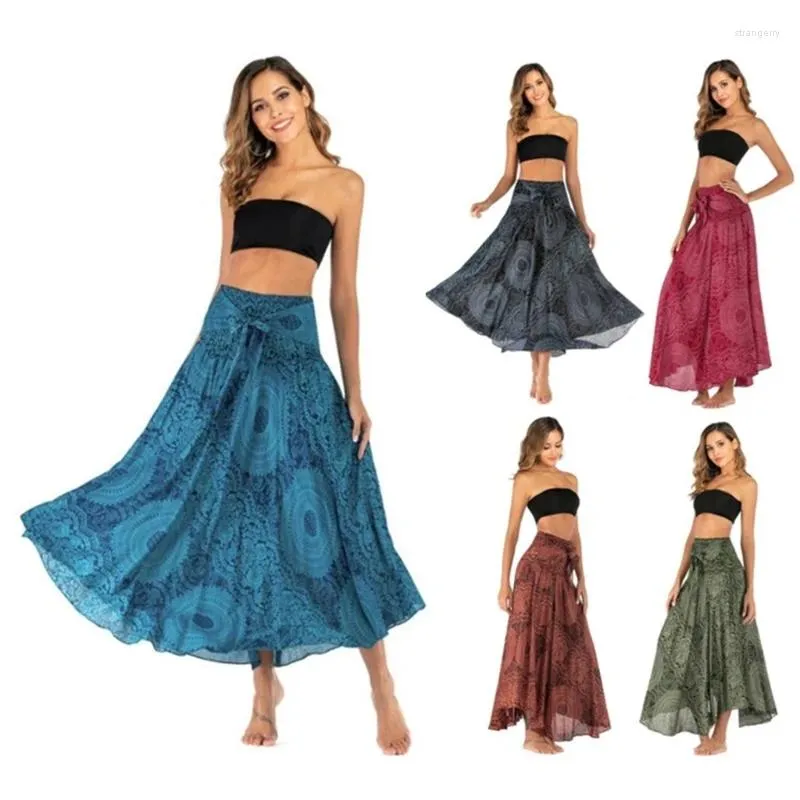 Skirts Women Hippie Clothes Bohemian Floral Elastic Waist Long Maxi Skirt Halter Dress