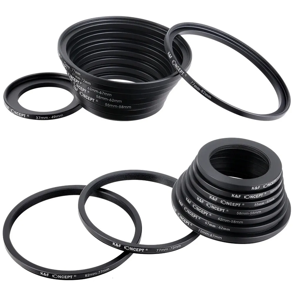 K F CONCEITO 18pcs Filtro de lente de câmera Step Up Down Adapter Ring Set 37-82mm 82-37mm para ND CPL Anel de filtro de câmera UV 240115