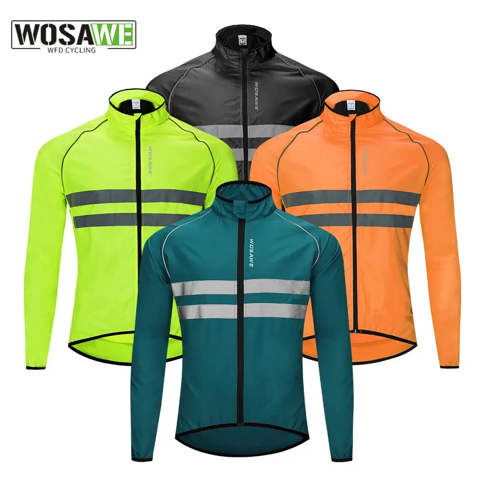 WOSAWE Giacca a vento da ciclismo ultraleggera da uomo Giacca riflettente Antivento Bici Resistente all'acqua MTB Maglia lunga da bicicletta da strada 240116