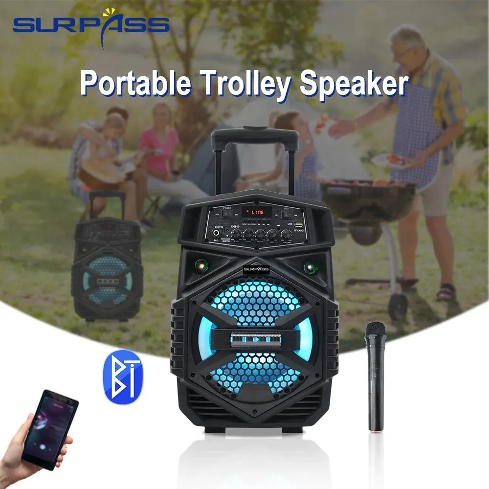 Speakers Trolley Battery Amplifier Box Big Size Good Sound Portable Power Speaker with Wireless Microphone Bluetoothcompatible Outdoor