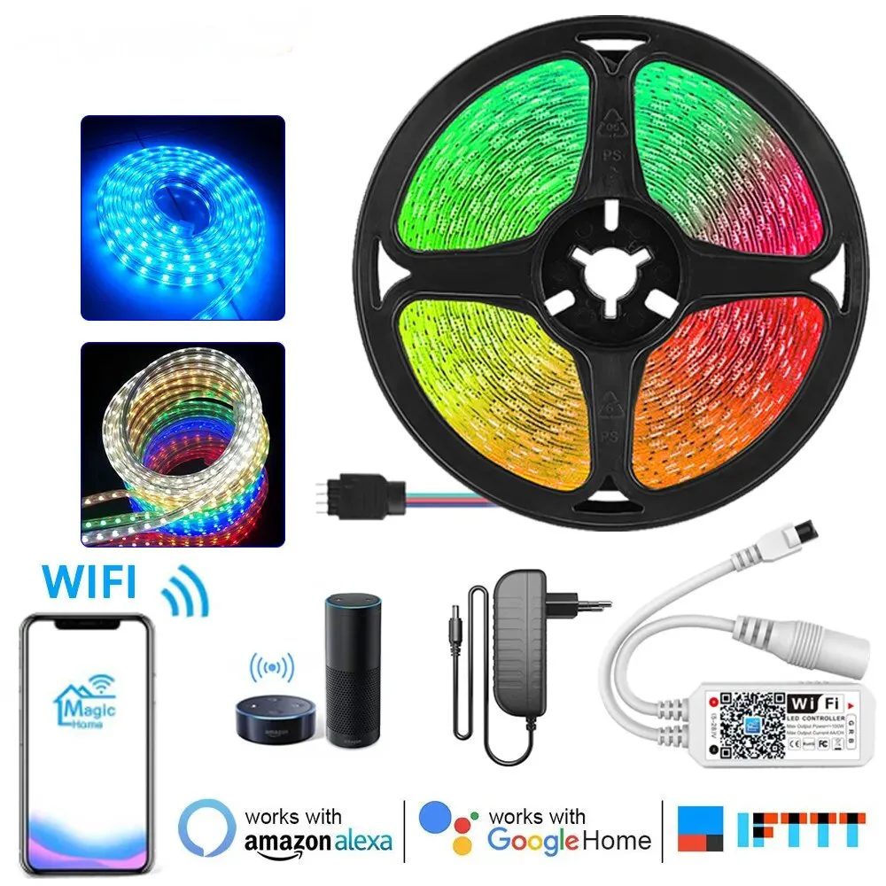 Smart RGB LED Strip Lights - 5M WiFi Voice Control, Bluetooth APP, Safe ...