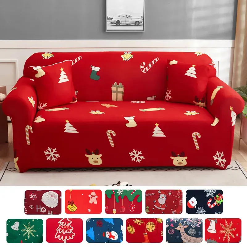 Christmas Sofa Cover Stretch Slip Covers Plastic Furniture Protector Spandex Couch for Party el Banquet 240115