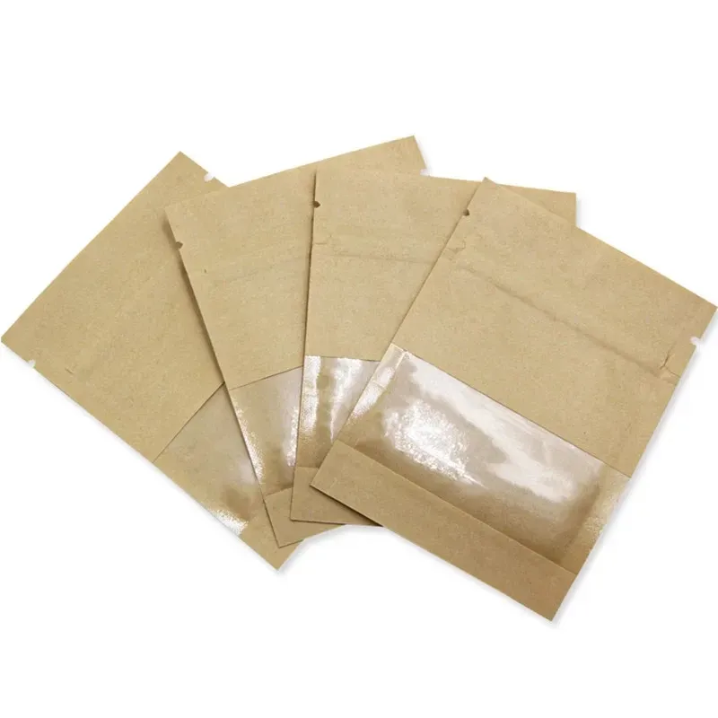 100 Pack White Black Kraft Paper Resealable Bags with Clear Window Heat Seal Airtight Pouch for Zip Food Storage Lock Coffee Snack Packaging