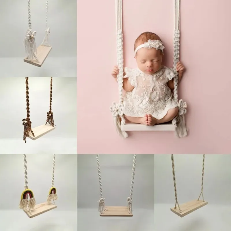 born Pography Props Wooden Swing Baby Po Shooting Furniture Backdrop Accessories for Infants 240116