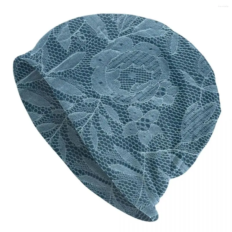 Boinas Encaje Azul Bonnet Sombreros Hip Hop Skullies al aire libre Gorros Sombrero Patrón Textura para hombres Mujeres Punto Verano Gorros elásticos térmicos