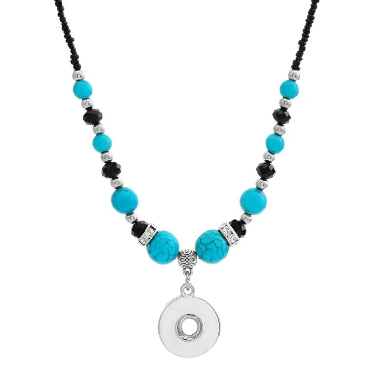 Pendant Necklaces Pendants Jewelry Fashion-National Style Turquoises Beads Snap Necklace 55Cm Fit Diy 12Mm 18Mm