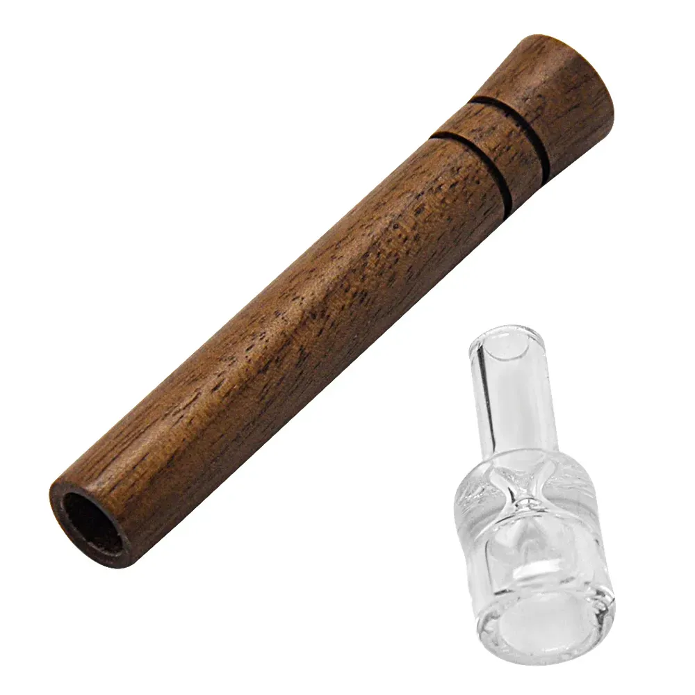 HONEYPUFF Wood & Glass Smoking Pipe Detachable One Hitter 98 MM Dry Herb Tobacco One Hitter Glass Bowl Tobacco Smoke Pipe Smoking Accessory