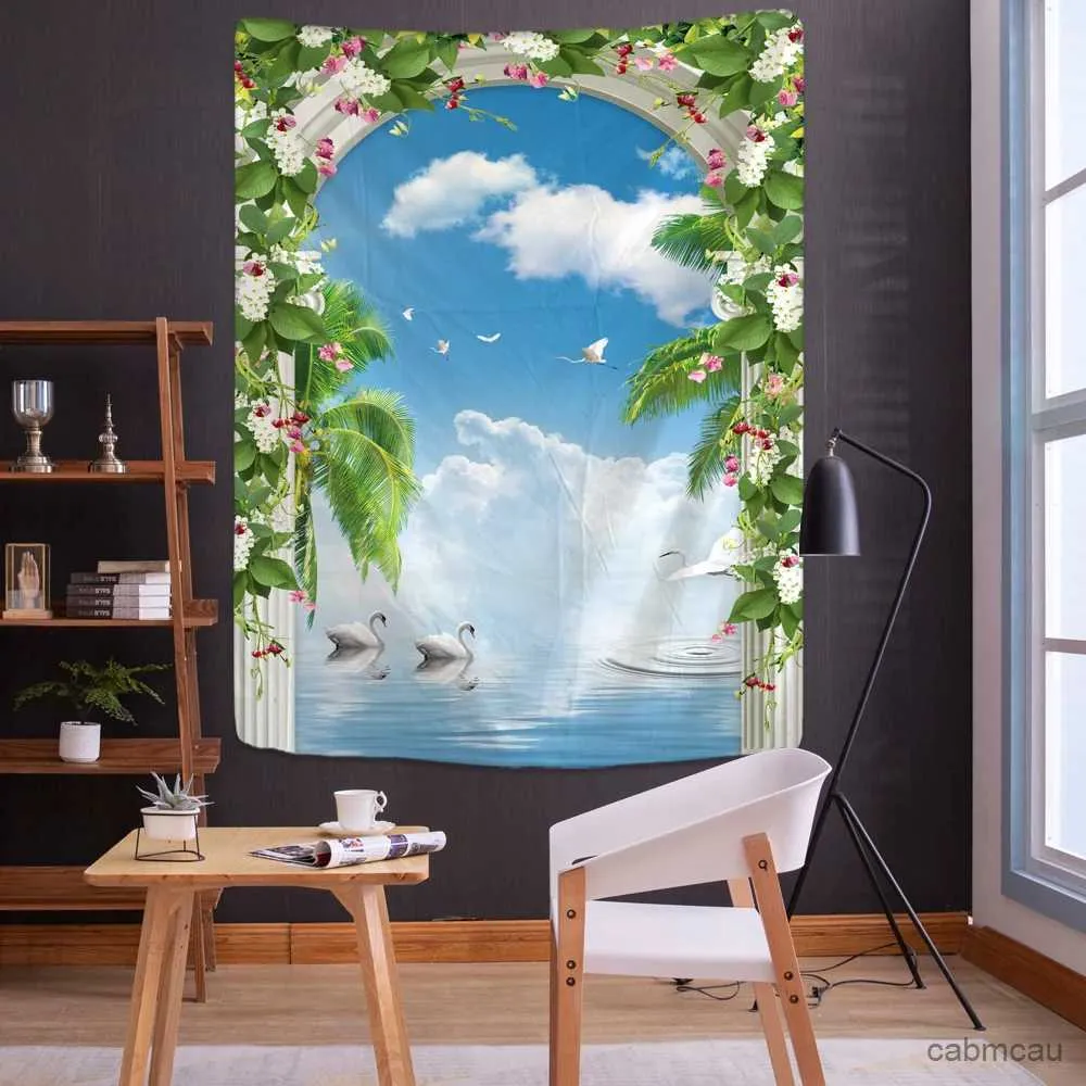 Tapestries Beach Wave Castle landscape environmental printing tasteless tapestry mural wall covering bohemian Hippie tapestry