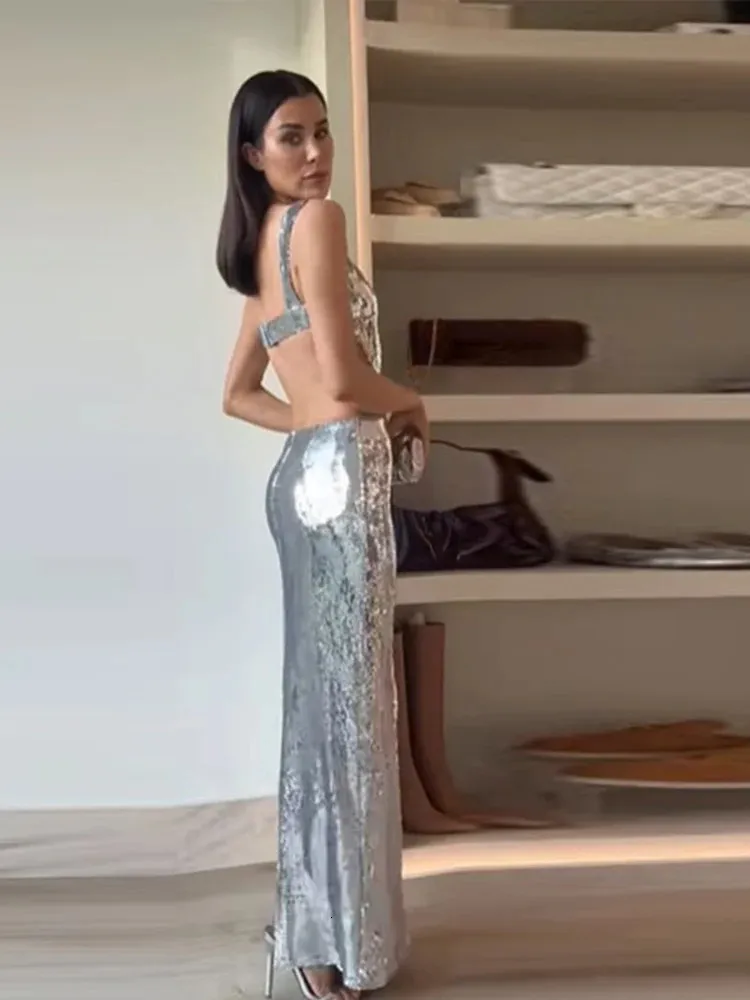 blue dress for baby girl Silver Sequin Maxi Dress main image 0
