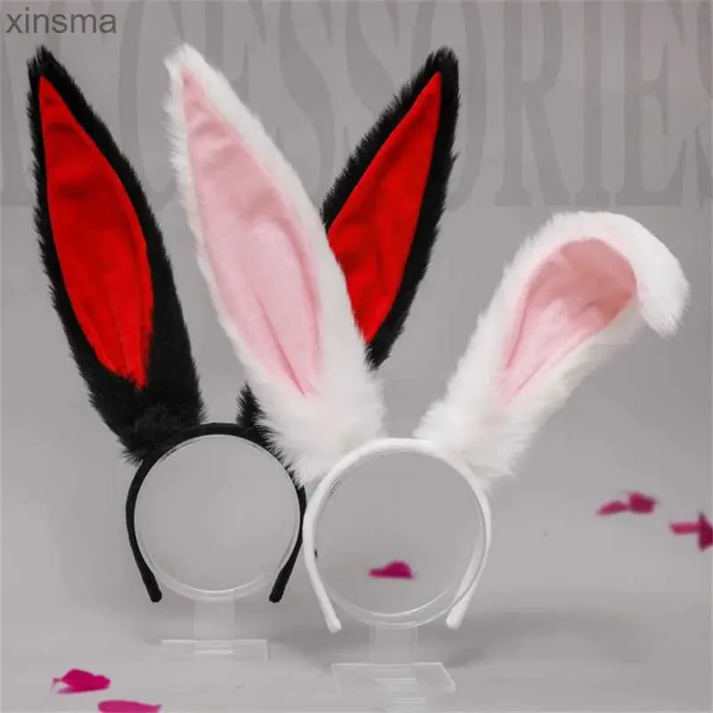 Stirnbänder Nette Mädchen Plüsch Lange Kaninchen Ohr Haarbänder Kopfbedeckung Stirnband Frauen Mädchen Lolita Cosplay Haarschmuck Kopfschmuck Haarband YQ240116