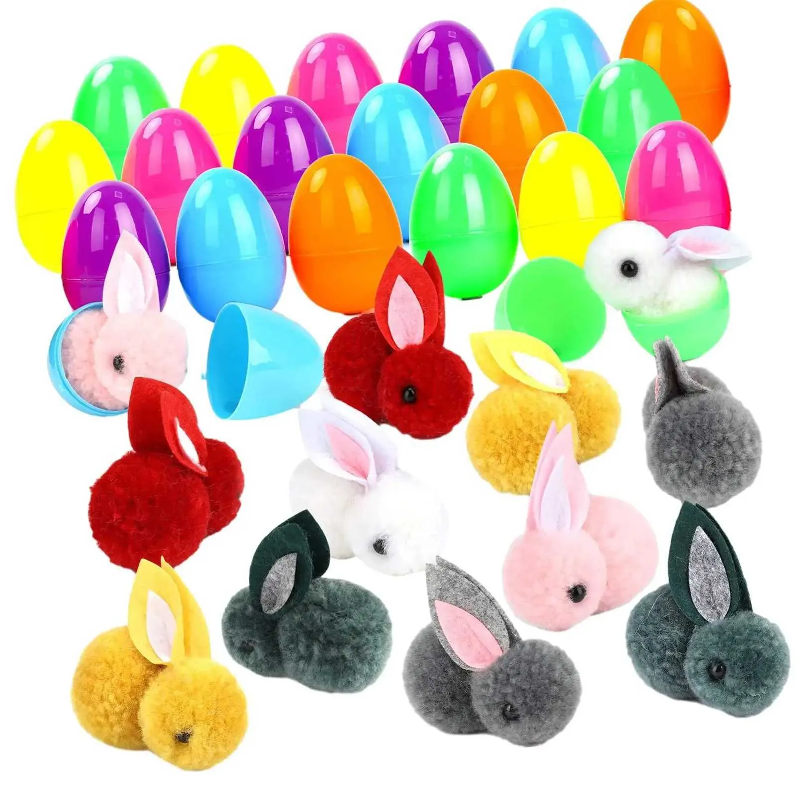 24Pcs Easter Eggs with Easter Bunnies Plush Rabbits Easter Basket Stuffers Stuffed Toy