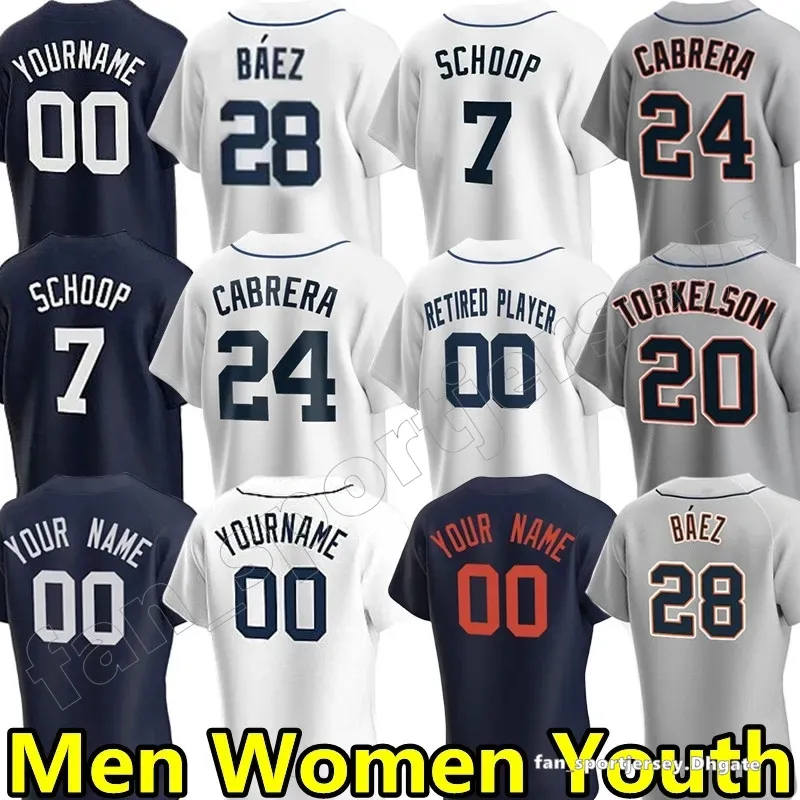 2023 Custom Detroit''Tigers''Hommes Femmes Jeunes 7 Jonathan Schoop 36 Chasen hreve 36 Spencer Torkelson 56 Turnbull 8 Vierling 43 Wentz 62 Wingenter Baseball Jerseys