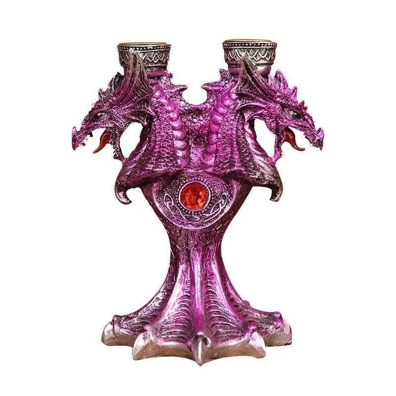 キャンドルホルダー中世のドラゴンキャンドルスティックホルダーテーブル装飾像のテーマパーティーホームデコレーション樹脂樹脂のろうそく遺言表面YQ240116