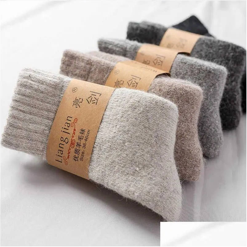 Chaussettes pour hommes Chaussettes pour hommes Super épais Laine mérinos solide Lapin Neige Hiver Chaud Drôle Heureux Hommes Hommes Calceta Hombre Skarpety Meskie T2 Dhmct