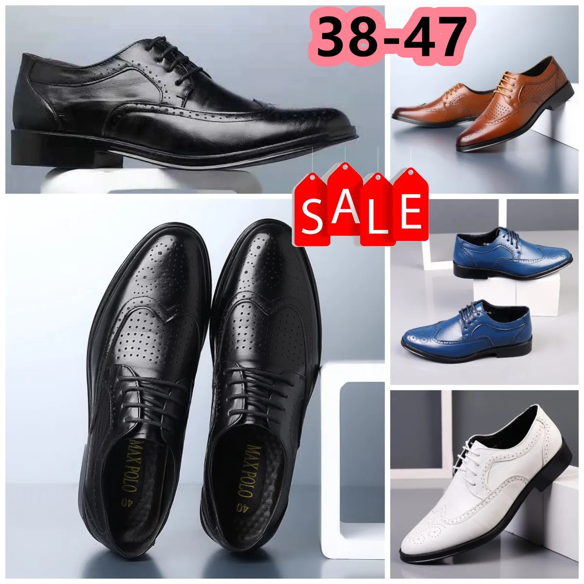 Designers Shoes Casual Shoes Mans Blue white brown Leather Shoes Pointed Toe banquets suit Man's Business heels EUR 38-47 Low price