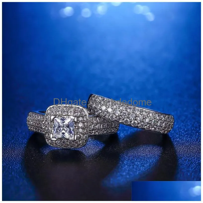 زفاف خواتم Yhamni المشاركة الفاخرة خواتم مزدوجة مجموعة أصلية حقيقية 925 Sal Sier White Cz Zircon Ring Wedding Jewelry 231 T2 DH79C