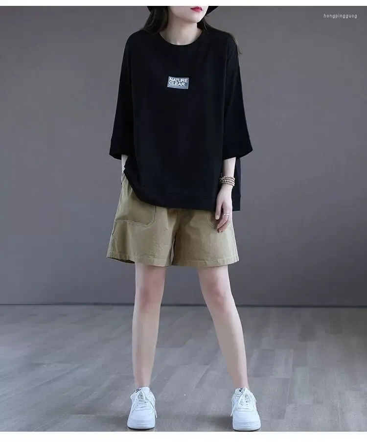 Women's T Shirts 7 Minutes Of Sleeve T-shirt Female Fashion Label Top Leisure Loose Big Yards Dress With Short Sleeves Jacket In Spring