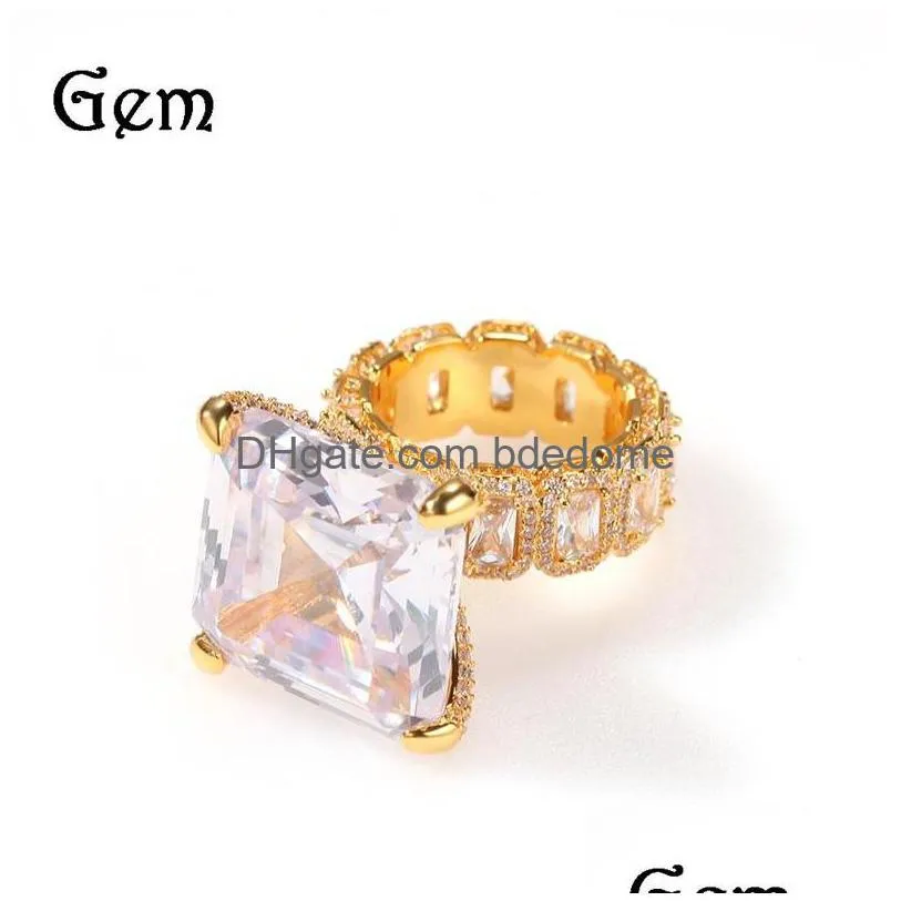 Anneaux de cluster Plaqué or 18 carats Hip Hop Anneaux Esign Iced Out Cool Mens Diamond Ring Bling Zircone Cubique Bijoux 209 U2 Drop Livraison Dhvuf