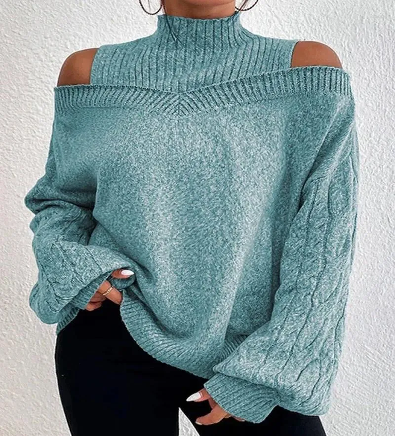 Kvinnors tröjor Pullover Sweater 2024 Casual mode Half Turtleneck Off-the-Shoulder Långärmad lös lady rbig storlek kläder