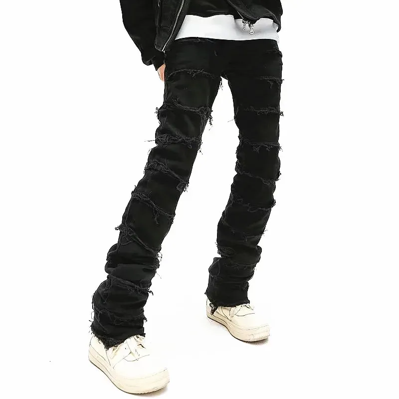 Grunge vêtements Y2K Streetwear noir Slim empilé jean pantalon pour hommes Hip Hop femmes pantalons longs Vetements Homme 240115