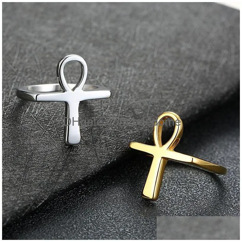 Bröllopsringar Ankh Ring Storlek 7-12 Egyptisk Cross Key of the Nile Men/Women Gift Classic Africa Egypten Smycken Rostfritt stål Ringar 16 DHJLC