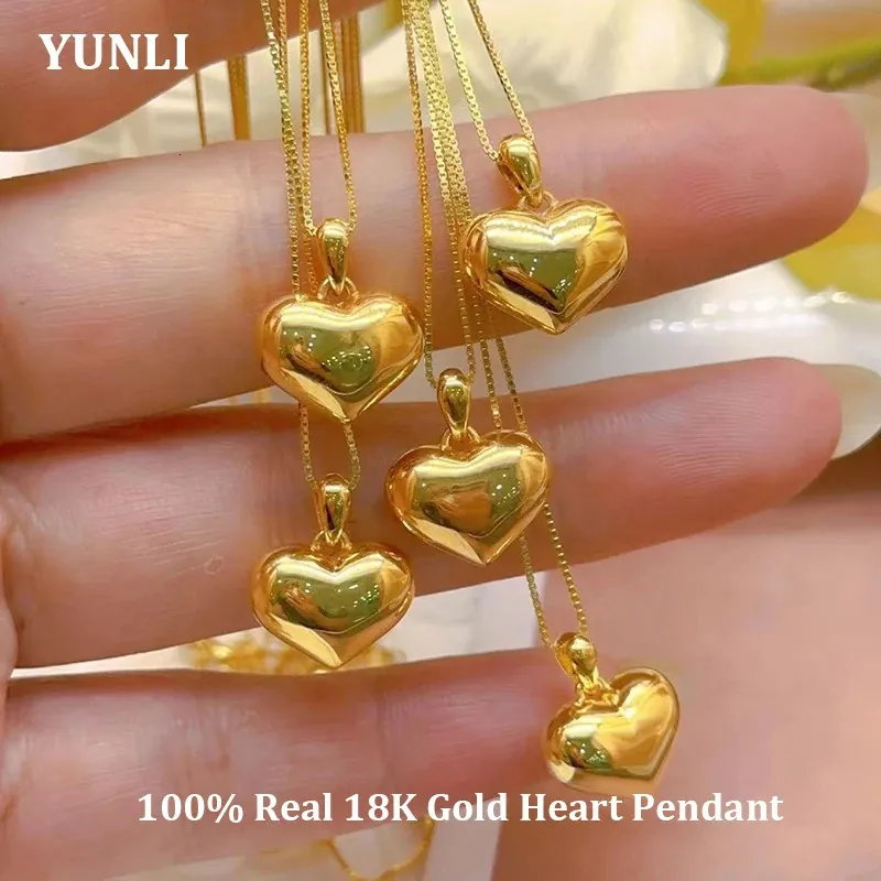 YUNLI véritable 18K or coeur pendentif collier de luxe coeur conception véritable pur AU750 chaîne pour les femmes bijoux fins cadeau d'anniversaire 240116