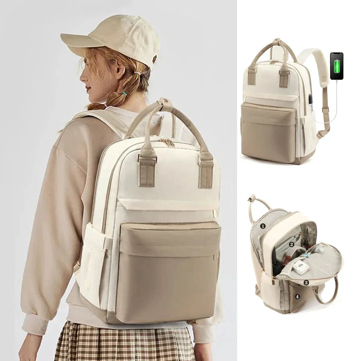 Moda mochila para mulheres multifuncional mochilas de viagem grande capacidade usb portátil mochila leve sacos escolares para meninas 240116