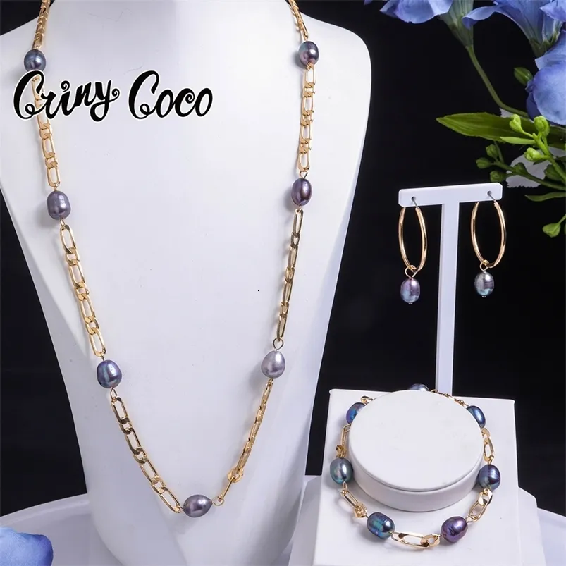 Imitation Tahitian Barock Women's Jewelry Sets Chain Halsband med pärlor sötvatten pärlarmband hals.