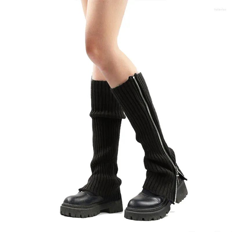 Women Socks Women's Zipper Leg Warmer Lolita Långt stickat varmt fotomslag Punk Ankel Kne High Autumn Winter JK Boot Cuff