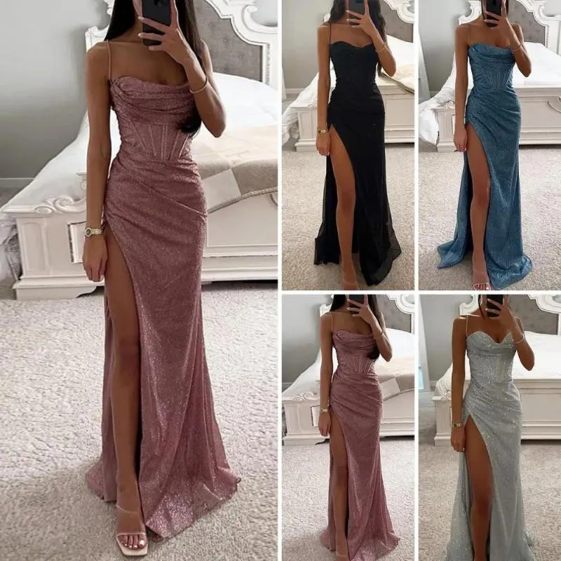 Casual Dresses Lightweight Beach Dress Elegant Sequin Spaghetti Strap Evening With Off Shoulder Detail High Split Women's Prom For Formal