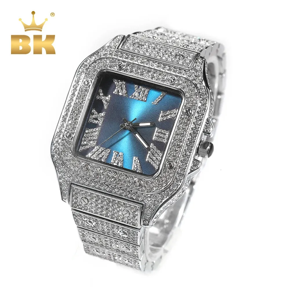 THE BLING KING Montre carrée Iced Out Diamond Sunburst Cadran étanche Quartz Marque de luxe Montres-bracelets pour hommes Relogio Masculino 240115