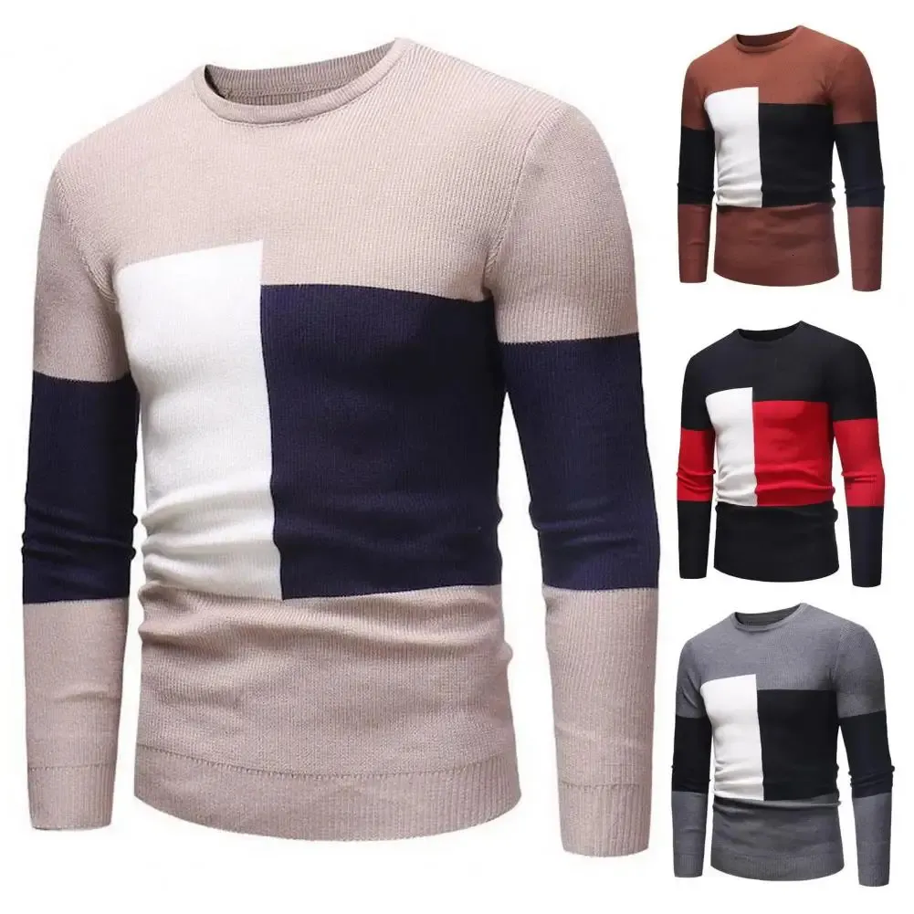 Lekki swetr Mężczyźni Zimowe stylowe blokada kolorów męskie szczupły dopasowanie miękki ciepły pullover dla Fallwinter 240116