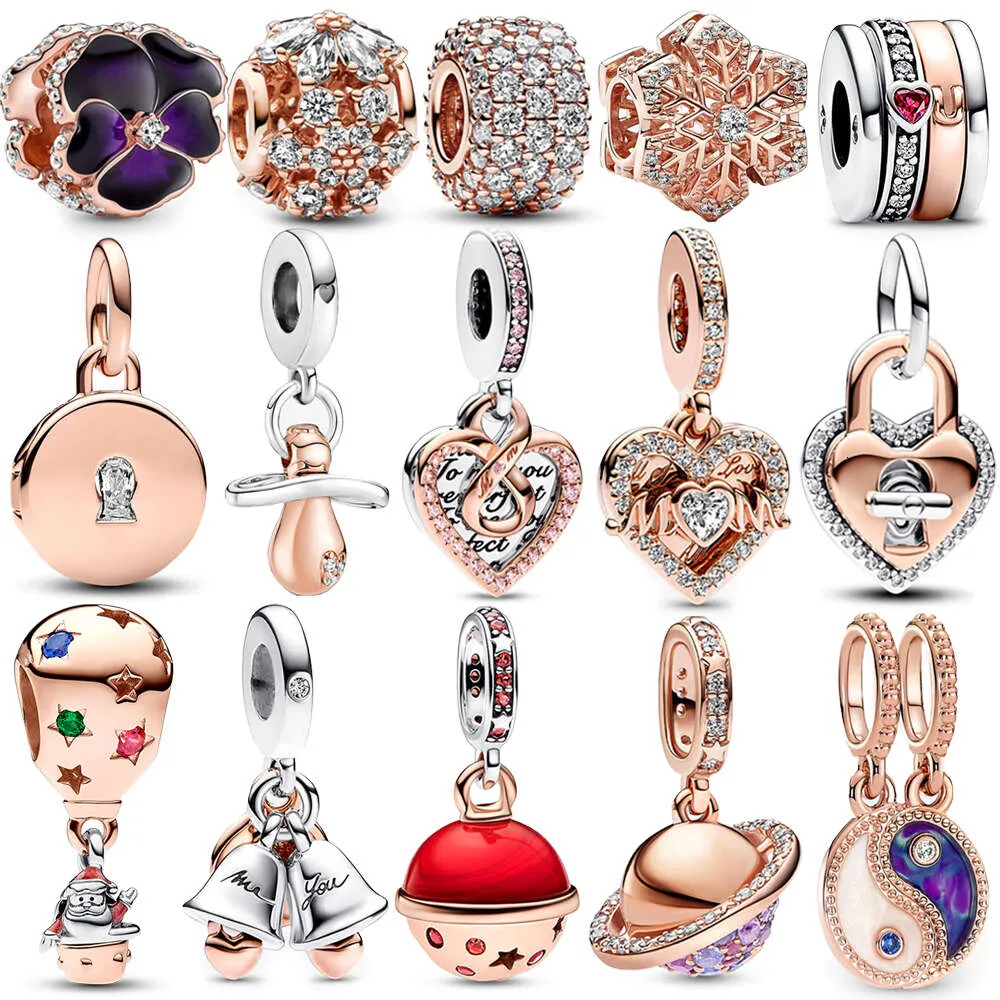 Argent sterling étincelant or rose ballon cloches cadenas coeur bébé sucette coquillage perle breloque idéal pour bracelet